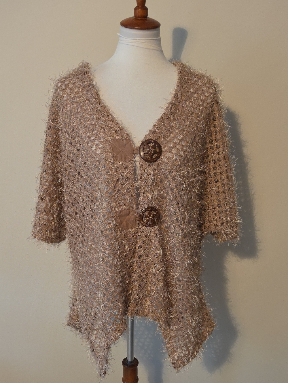 Mirror Or Image Cozy Tan/ Brown Knit Sweater with Button Accents